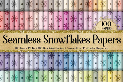 100 Seamless Watercolor Winter Snowflake Digital Papers