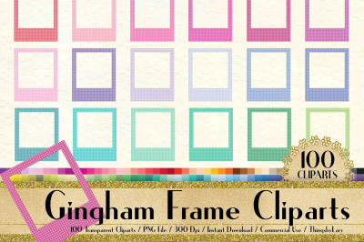 100 Gingham Photo Frames, Picture Frames, Planner Clip arts