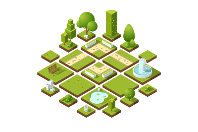 Isometric urban elements and garden decoration