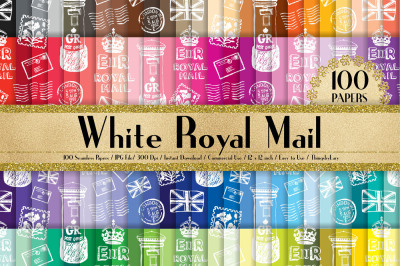 100 Seamless White Royal Mail Digital Papers 12 x 12 inch