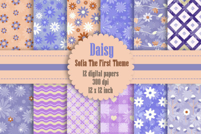 12 Daisy Flower Digital Paper in Sofia The First Theme Color