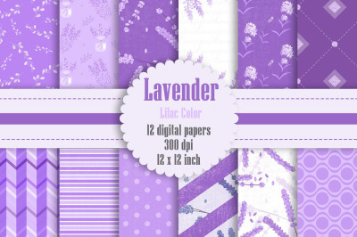 12 Spring Lavender Digital Papers in Pastel Lilac Color