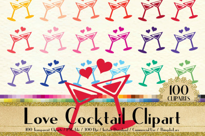 100 Love Cocktail Glass Clip Arts, Love Valentine Clip arts