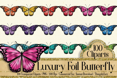 100 Luxury Butterfly Clip Arts, Glitter Foil Graphic Kit