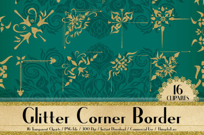 16 Gold Glitter Corner Borders&2C; Corner Wedding Invitation