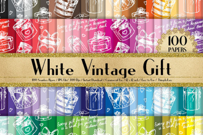 100 Seamless White Vintage Gift Box Digital Papers