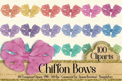 100 Chiffon Bow Clip Arts, Fashion Clip arts, Princess Bow