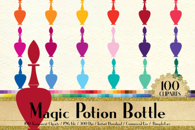 100 Vintage Magic Potion Bottle Clip Arts, Perfume Bottles