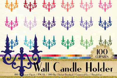 100 Vintage Wall Candle Holder Clip Arts, European Decor