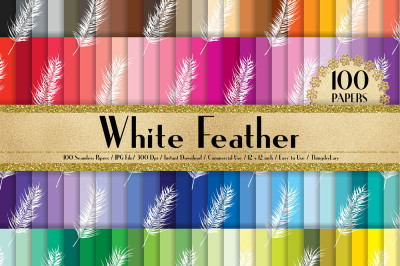 100 Seamless White Feather Digital Papers 12 x 12 inch