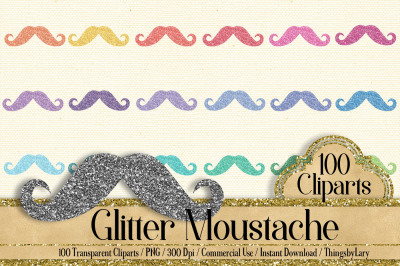 100 Glitter Moustache Clip Arts, Father Day, Movember