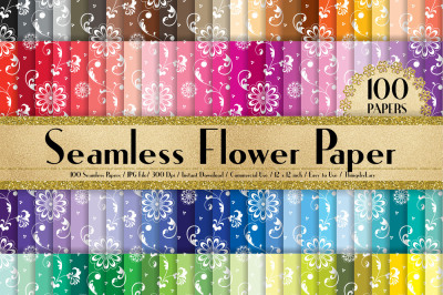 100 Seamless White Ornament Flower Digital Papers 12 x 12 in