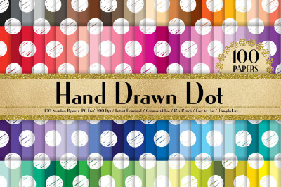 100 Seamless White Hand Drawn Polka Dot Digital Papers