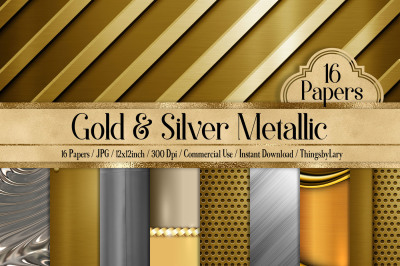 16 Antique Gold and Silver Metallic Texture Digital Papers