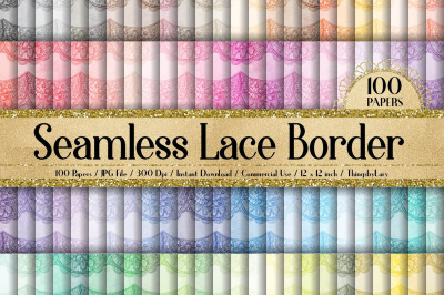 100 Seamless Watercolor Lace Border Digital Papers