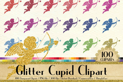 100 Glitter Cupid Love Clip Arts, Wedding, Luxury Glitter