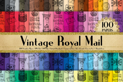 100 Seamless Black Vintage Royal Mail Digital Papers