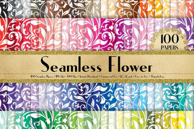 100 Seamless Ornament Floral Digital Papers 12 x 12 inch