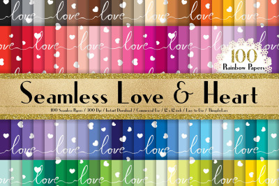 100 Seamless Love and Heart Digital Papers 12 x 12 inch
