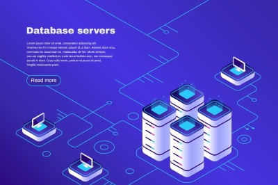 Database servers. Digital datacenter server network. Hosting tech supp