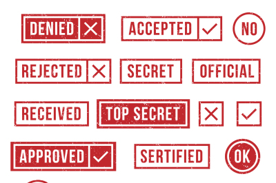 Rubber stamps. Official compliance resolution stamp, verified secret s