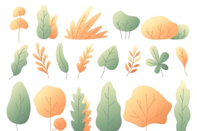 Simple colorful autumn leaves. Autumnal trees and bushes. Minimalistic