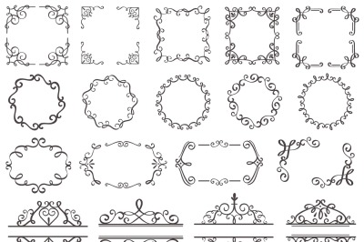 Retro decoration frames. Vintage filigree swirls border, elegant decor