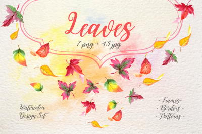 Cool autumn leaves PNG watercolor set