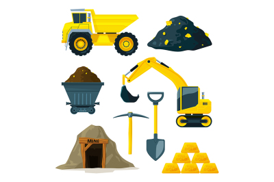 Illustrations of mining industry at different minerals