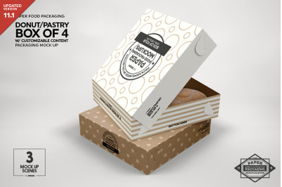 Download Box of Four Donut Pastry Box Mockup PSD Mockup Template