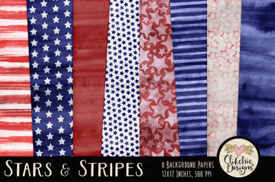 Stars and Stripes Watercolor Background Textures
