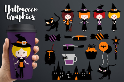 Halloween Witch Kitchen Graphic Illustration