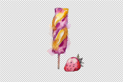 Watercolor colorful ice cream PNG  set