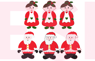 Santa and Mrs Claus Design Set - SVG, DXF, EPS, PNG cutting files.