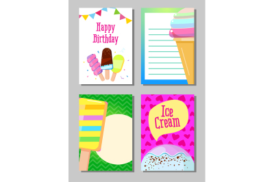 Banner set of cute sweet ice cream cards vector