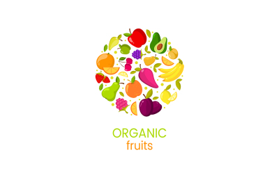 Vector organic fruits banner with natural fresh food illustration