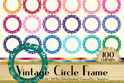 100 Vintage Circle Frame Clip Arts, Vintage Circle Mirror