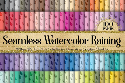 100 Seamless Watercolor Raining Digital Papers