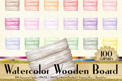 100 Watercolor Wooden Board Clip Arts, Wooden Shabby Chic