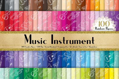 100 Seamless Hand Drawn Music Instrument Digital Papers