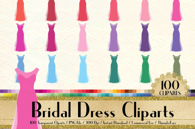 100 Bridal Dress Clip Arts, Planner Clip arts, Evening Gown