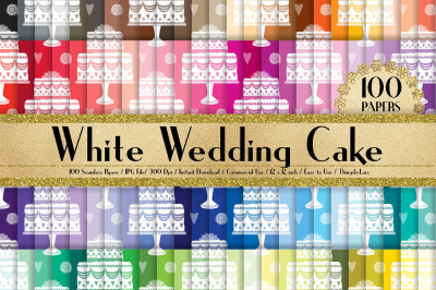 100 Seamless White Wedding Cake Digital Papers 12 x 12 inch
