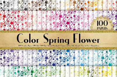 100 Seamless Color Spring Flower Digital Papers