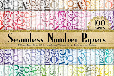 100 Seamless Number with Glitter Dot Digital Papers