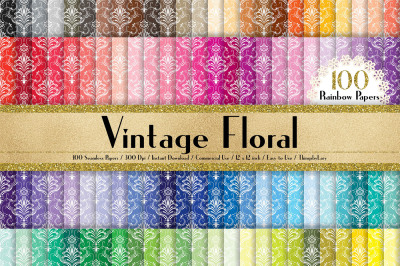 100 Seamless Antique Damask Digital Papers 12 x 12 inch