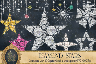 40 Diamond and Pearl Star Clip Arts, Star String, Pearl Star