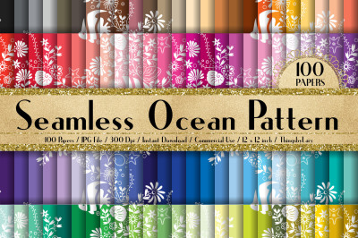 100 Seamless Ocean Pattern Digital Papers, Ocean Sea Papers