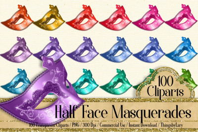 100 Half Face Masquerade Clip Arts, Festival Mask, Theatre