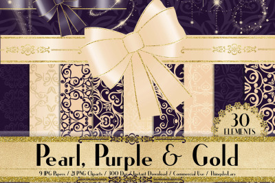 Luxury Pearl, Purple, Gold Glitter Kit, Balloon, Bow, Lights