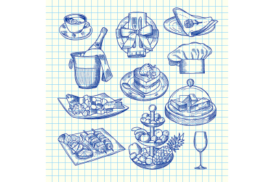 Vector hand drawn restaurant or service elements set